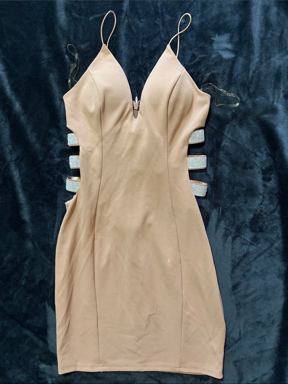 Windsor Tan Cutout Mini Dress with Rhinestone Straps